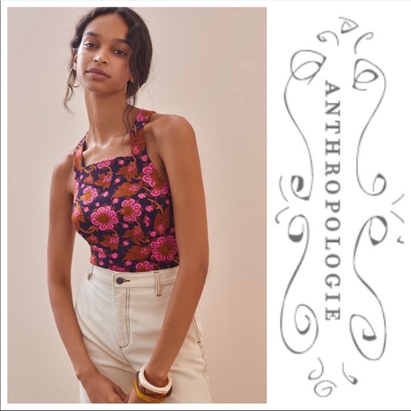 Anthropologie | Porridge Seamed Cross Back Tank Top Pink Navy Bohemian New Small - Picture 3 of 14